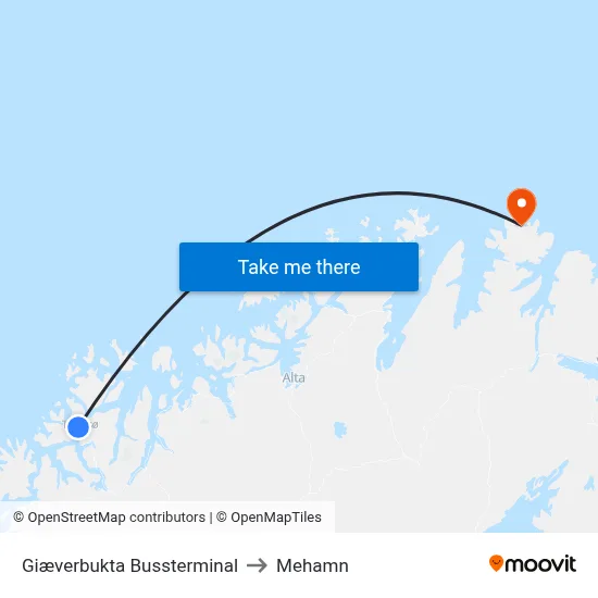 Giæverbukta Bussterminal to Mehamn map