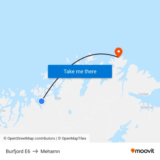 Burfjord E6 to Mehamn map