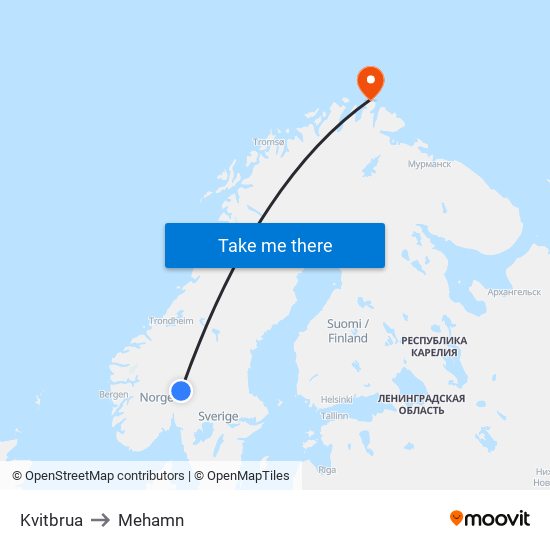 Kvitbrua to Mehamn map