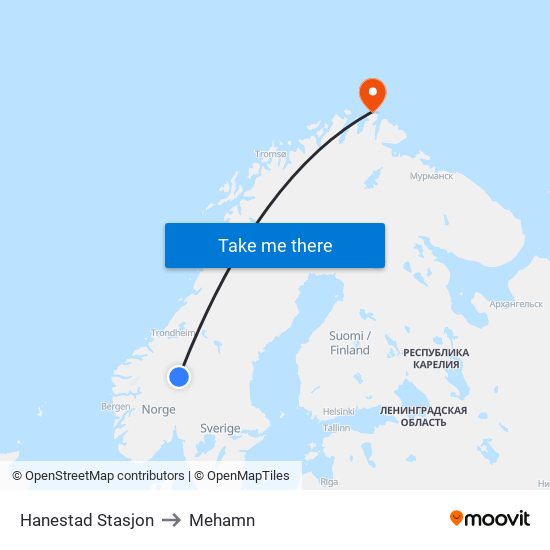 Hanestad Stasjon to Mehamn map