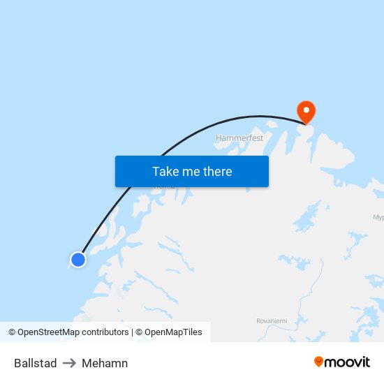 Ballstad to Mehamn map