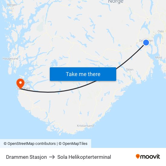 Drammen Stasjon to Sola Helikopterterminal map