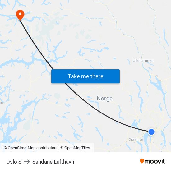 Oslo S to Sandane Lufthavn map