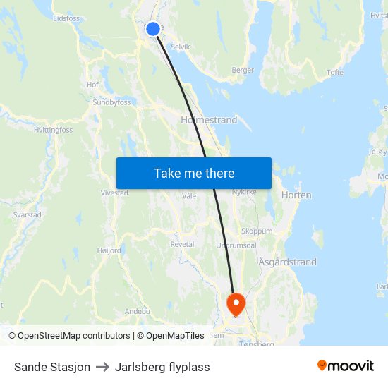 Sande Stasjon to Jarlsberg flyplass map