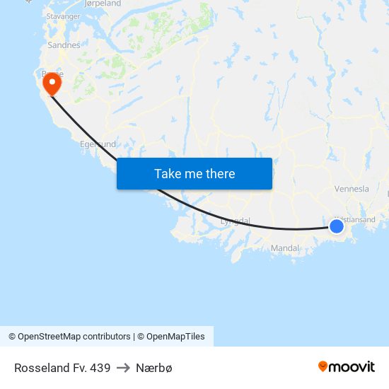 Rosseland Fv. 439 to Nærbø map