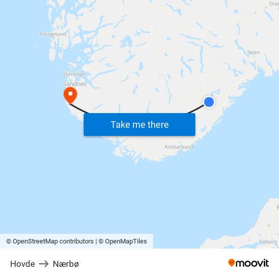 Hovde to Nærbø map