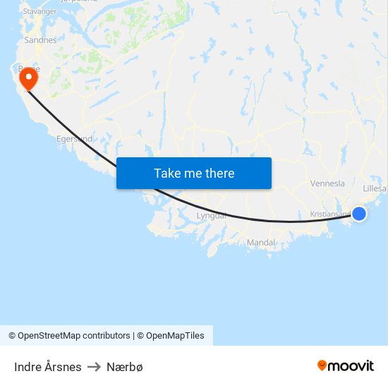Indre Årsnes to Nærbø map