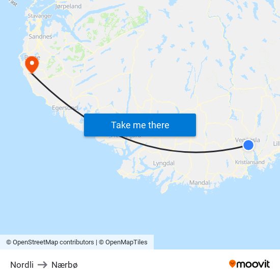 Nordli to Nærbø map
