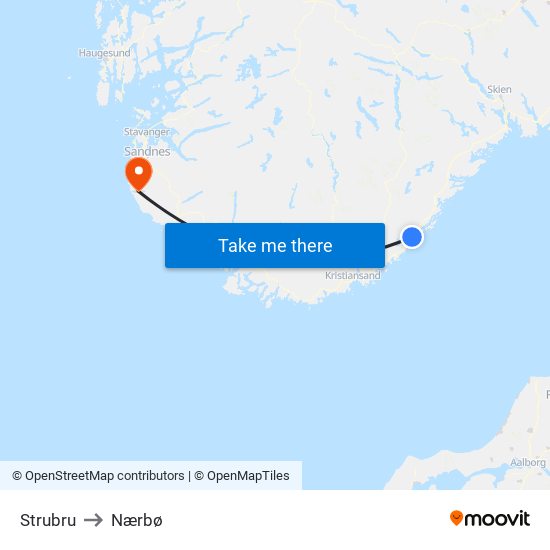 Strubru to Nærbø map