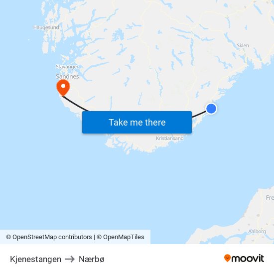 Kjenestangen to Nærbø map