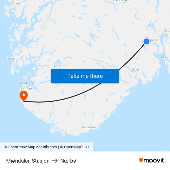 Mjøndalen Stasjon to Nærbø map