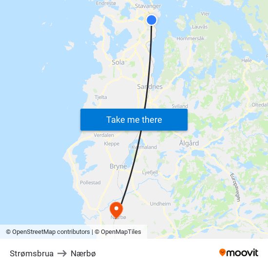 Strømsbrua to Nærbø map