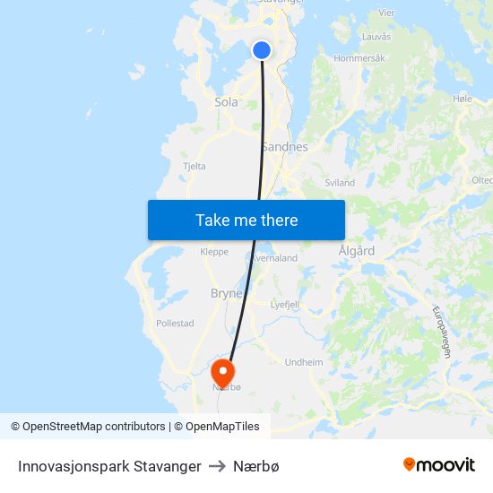 Innovasjonspark Stavanger to Nærbø map