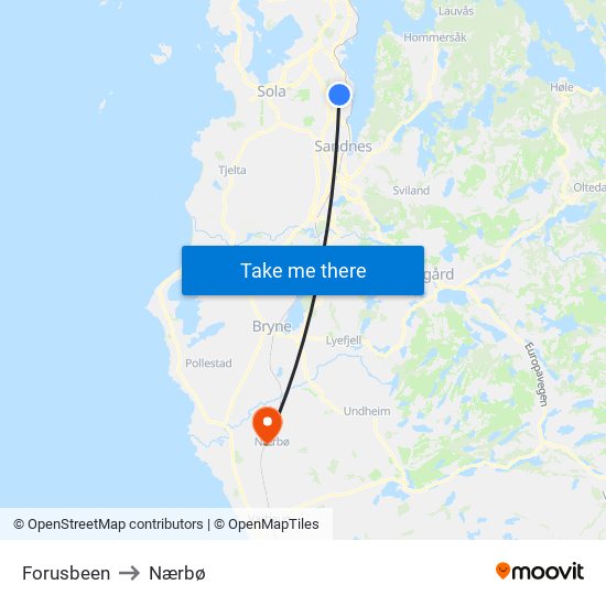 Forusbeen to Nærbø map