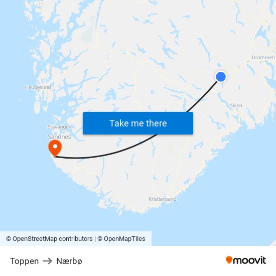 Toppen to Nærbø map