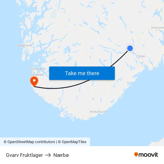 Gvarv Fruktlager to Nærbø map