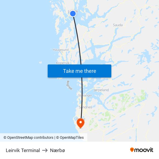 Leirvik Terminal to Nærbø map