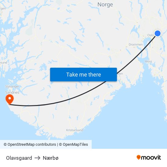 Olavsgaard to Nærbø map