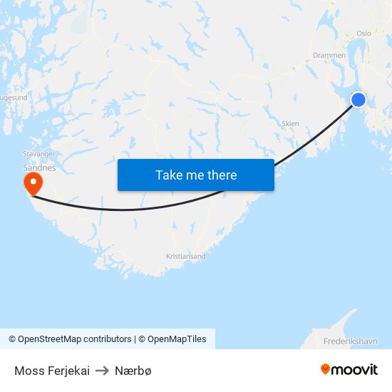 Moss Ferjekai to Nærbø map