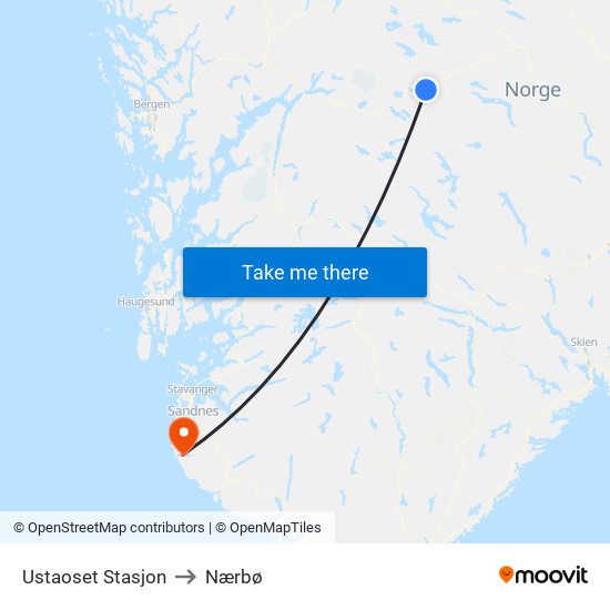 Ustaoset Stasjon to Nærbø map