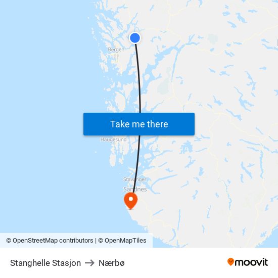 Stanghelle Stasjon to Nærbø map