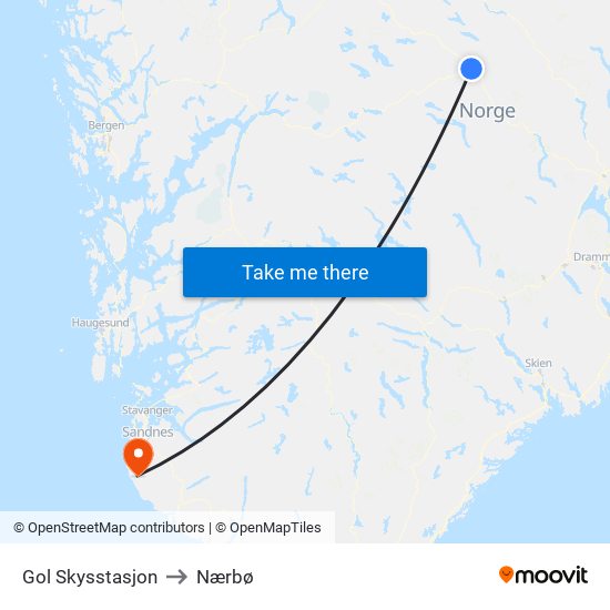 Gol Skysstasjon to Nærbø map