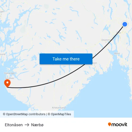 Eltonåsen to Nærbø map