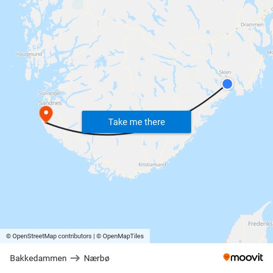 Bakkedammen to Nærbø map