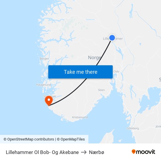 Lillehammer Ol Bob- Og Akebane to Nærbø map