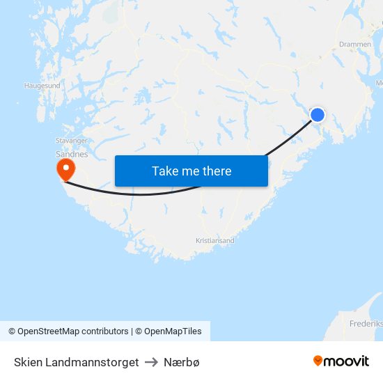 Skien Landmannstorget to Nærbø map