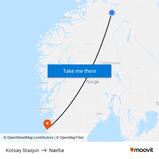 Kotsøy Stasjon to Nærbø map