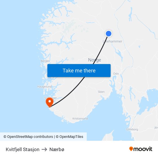 Kvitfjell Stasjon to Nærbø map