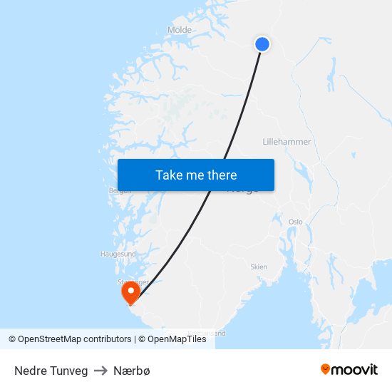 Nedre Tunveg to Nærbø map