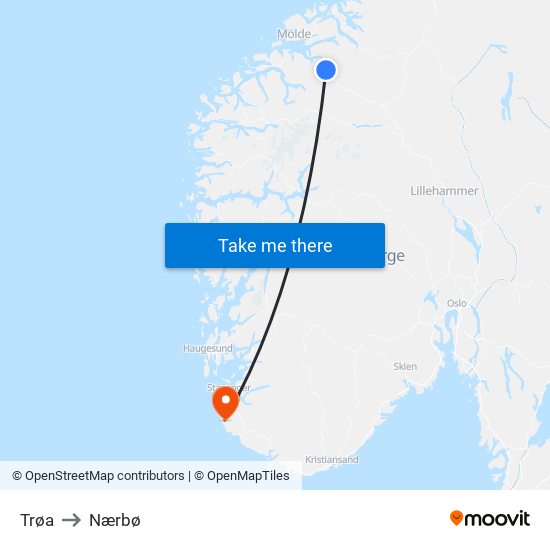 Trøa to Nærbø map