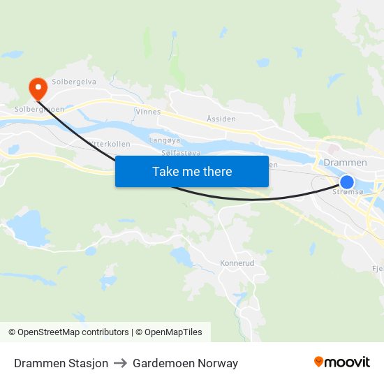 Drammen Stasjon to Gardemoen Norway map