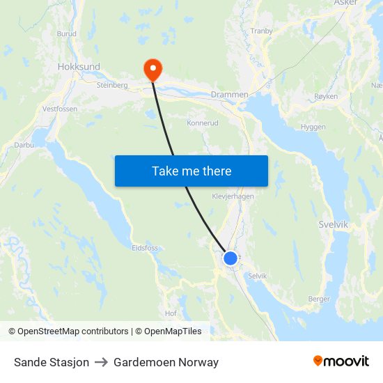 Sande Stasjon to Gardemoen Norway map