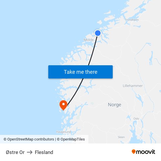 Østre Or to Flesland map