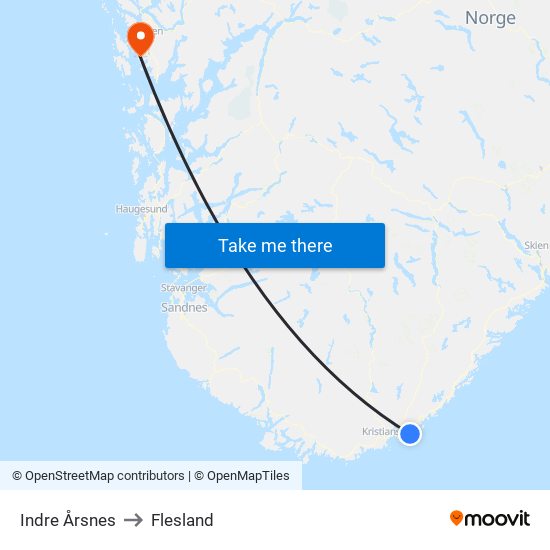 Indre Årsnes to Flesland map