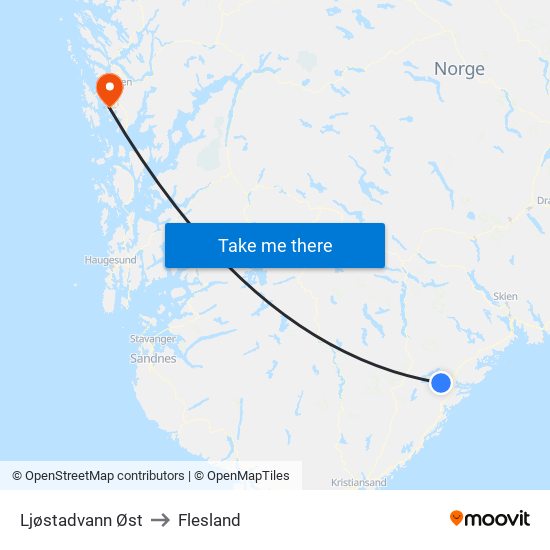 Ljøstadvann Øst to Flesland map