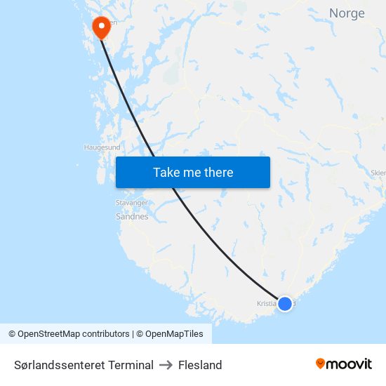 Sørlandssenteret Terminal to Flesland map