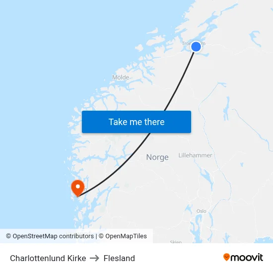 Charlottenlund Kirke to Flesland map