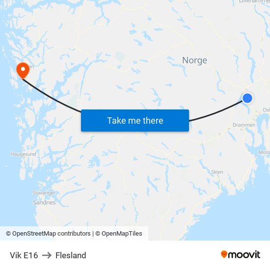 Vik E16 to Flesland map