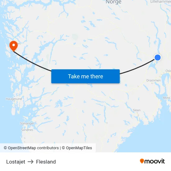 Lostajet to Flesland map