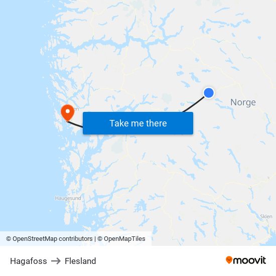 Hagafoss to Flesland map