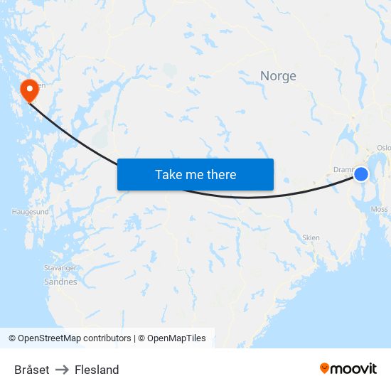 Bråset to Flesland map