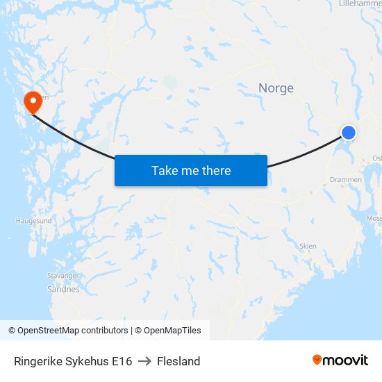 Ringerike Sykehus E16 to Flesland map