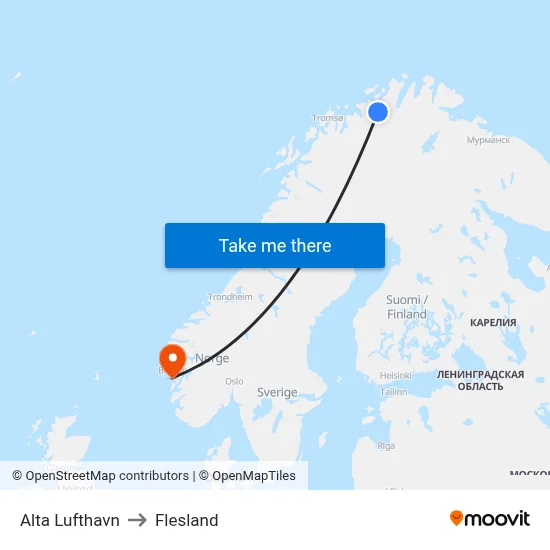 Alta Lufthavn to Flesland map