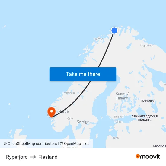 Rypefjord to Flesland map