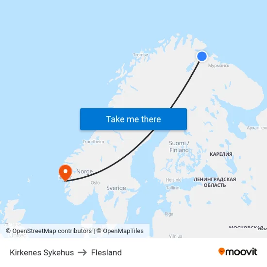 Kirkenes Sykehus to Flesland map