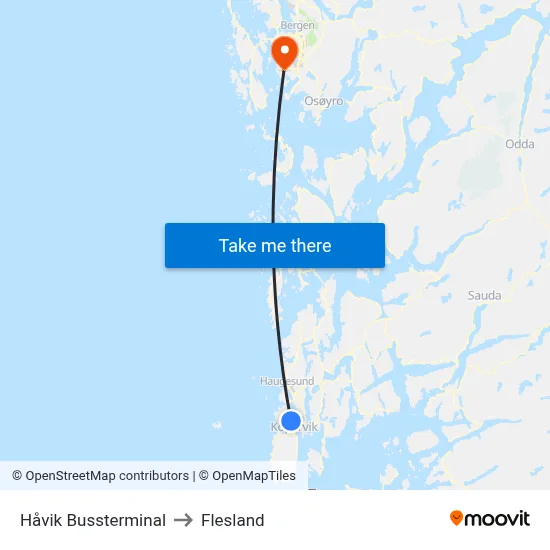 Håvik Bussterminal to Flesland map